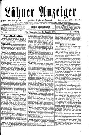 Lähner Anzeiger vom 30.12.1909