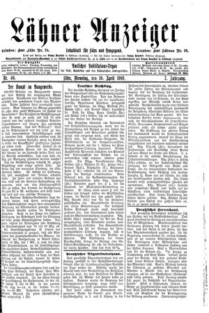 Lähner Anzeiger vom 19.04.1910