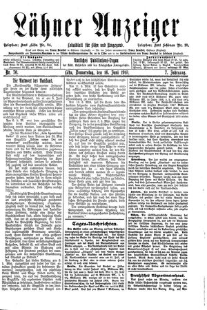Lähner Anzeiger vom 16.06.1910
