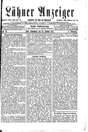 Lähner Anzeiger vom 25.02.1911