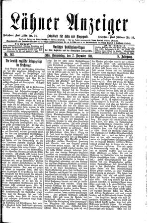 Lähner Anzeiger vom 07.12.1911