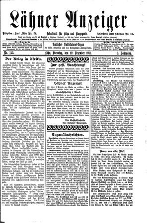 Lähner Anzeiger vom 12.12.1911