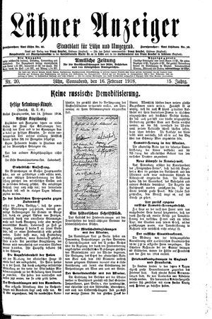 Lähner Anzeiger vom 16.02.1918