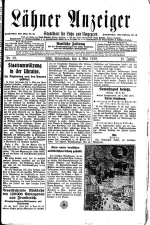 Lähner Anzeiger vom 04.05.1918