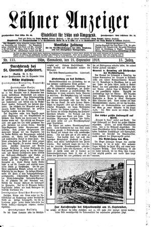 Lähner Anzeiger on Sep 21, 1918