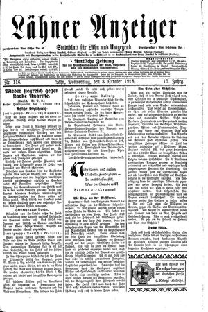 Lähner Anzeiger vom 03.10.1918