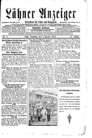 Lähner Anzeiger vom 07.01.1919