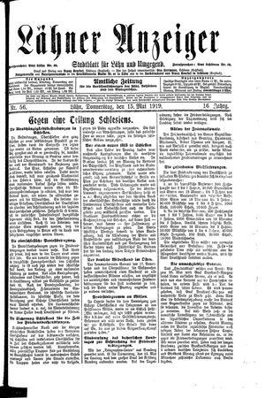 Lähner Anzeiger on May 15, 1919