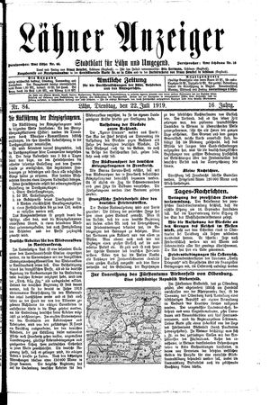 Lähner Anzeiger on Jul 22, 1919