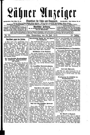 Lähner Anzeiger vom 24.07.1919