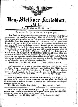 Neustettiner Kreisblatt on Mar 29, 1867