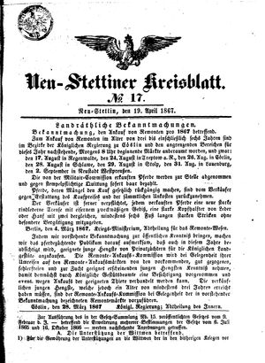 Neustettiner Kreisblatt on Apr 19, 1867