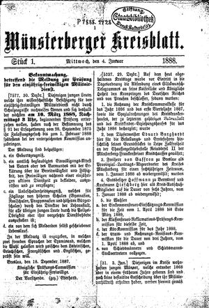 Münsterberger Kreisblatt vom 04.01.1888