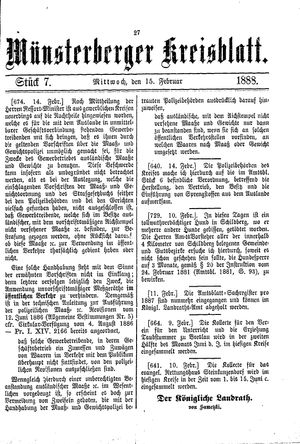 Münsterberger Kreisblatt vom 15.02.1888