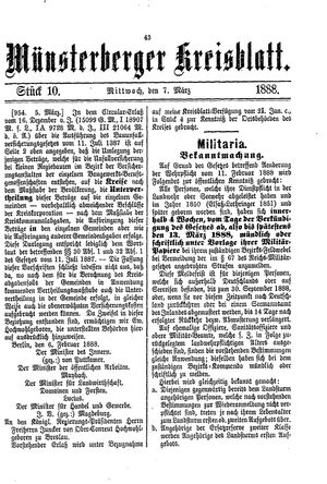 Münsterberger Kreisblatt vom 07.03.1888