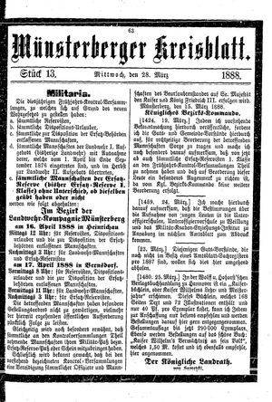 Münsterberger Kreisblatt vom 28.03.1888