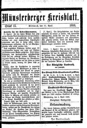 Münsterberger Kreisblatt vom 11.04.1888