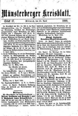Münsterberger Kreisblatt vom 25.04.1888
