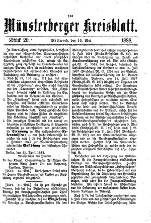 Münsterberger Kreisblatt on May 16, 1888