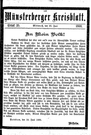 Münsterberger Kreisblatt vom 20.06.1888