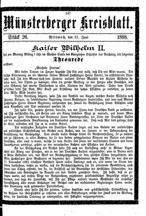Münsterberger Kreisblatt vom 27.06.1888