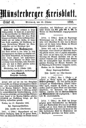Münsterberger Kreisblatt on Oct 10, 1888