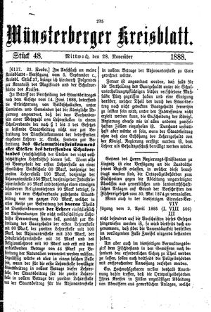 Münsterberger Kreisblatt vom 28.11.1888