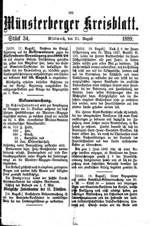 Münsterberger Kreisblatt vom 21.08.1889