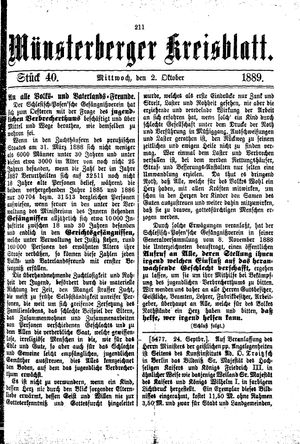 Münsterberger Kreisblatt vom 02.10.1889