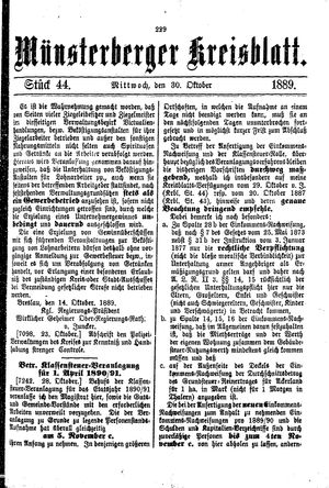 Münsterberger Kreisblatt vom 30.10.1889