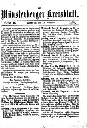Münsterberger Kreisblatt vom 13.11.1889