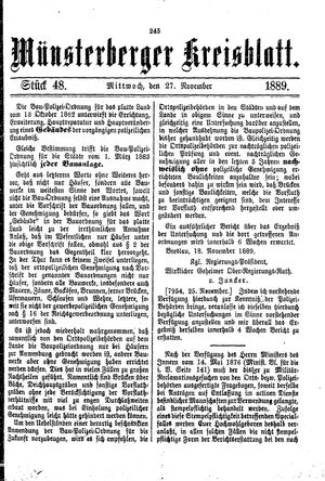Münsterberger Kreisblatt vom 27.11.1889