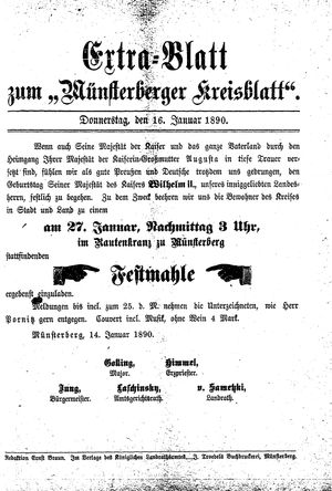 Münsterberger Kreisblatt on Jan 16, 1890