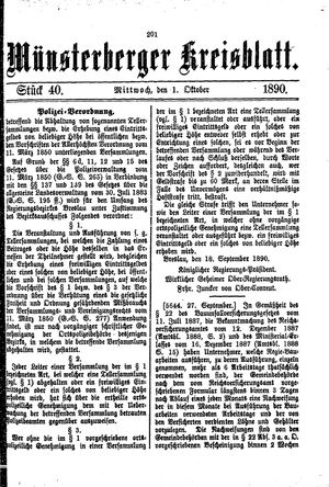 Münsterberger Kreisblatt vom 01.10.1890