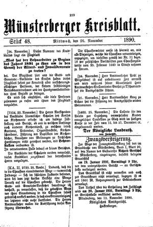 Münsterberger Kreisblatt vom 26.11.1890