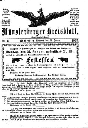 Münsterberger Kreisblatt on Jan 22, 1908