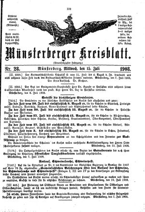 Münsterberger Kreisblatt vom 15.07.1908