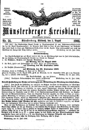 Münsterberger Kreisblatt on Aug 5, 1908