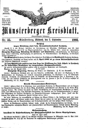 Münsterberger Kreisblatt vom 02.09.1908