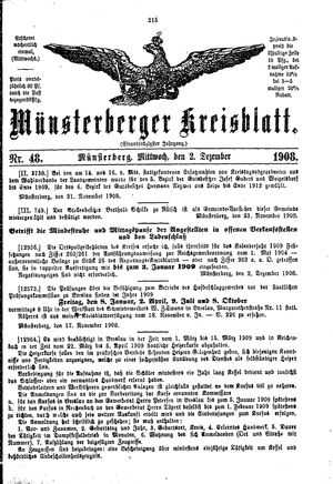 Münsterberger Kreisblatt on Dec 2, 1908