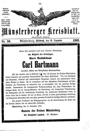 Münsterberger Kreisblatt vom 16.12.1908