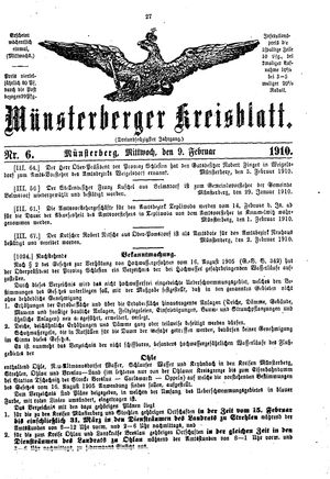 Münsterberger Kreisblatt vom 09.02.1910