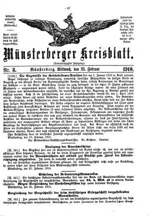 Münsterberger Kreisblatt vom 23.02.1910