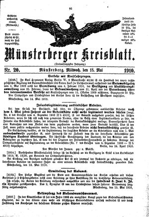 Münsterberger Kreisblatt vom 18.05.1910