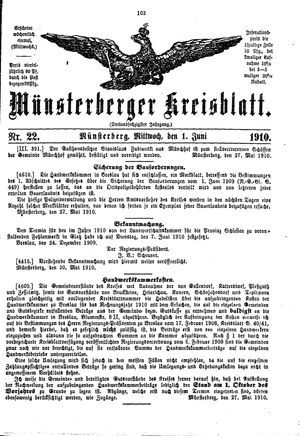 Münsterberger Kreisblatt vom 01.06.1910