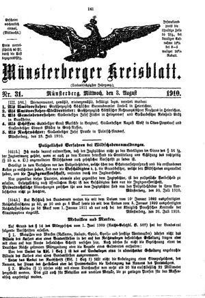 Münsterberger Kreisblatt on Aug 3, 1910