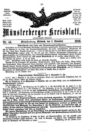 Münsterberger Kreisblatt vom 02.11.1910