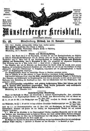 Münsterberger Kreisblatt on Nov 16, 1910