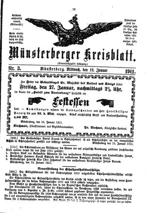 Münsterberger Kreisblatt vom 18.01.1911