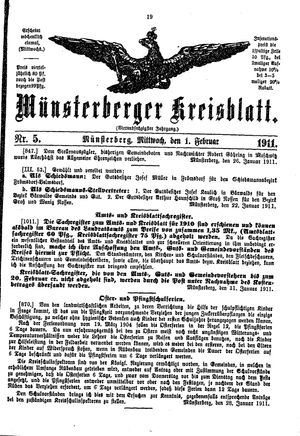 Münsterberger Kreisblatt on Feb 1, 1911